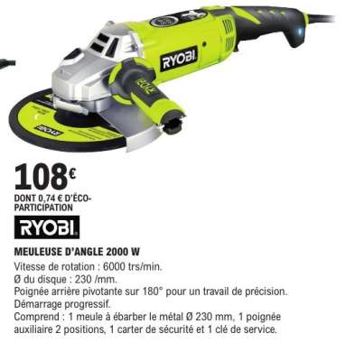 RYOBI MEULEUSE D’ANGLE 2000 W