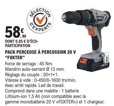 PACK PERCEUSE À PERCUSSION 20 V “FOXTER”