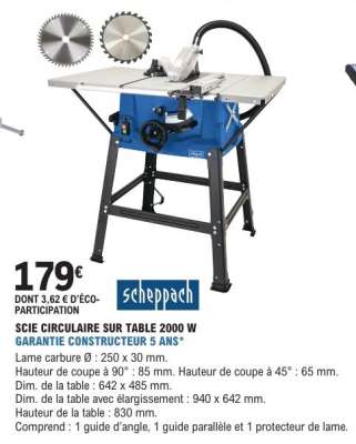 Scheppach Scie Circulaire sur Table 2000 W