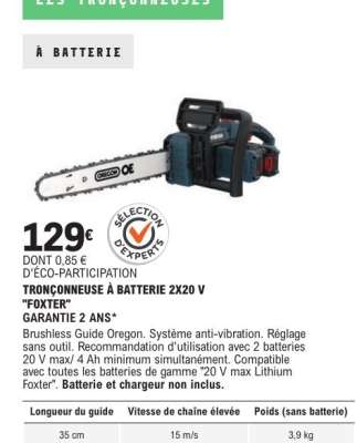 TRONÇONNEUSE À BATTERIE 2X20 V "FOXTER"