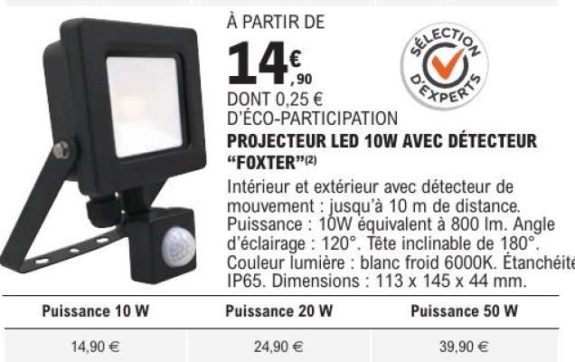 PROJECTEUR LED 10W AVEC DÉTECTEUR “FOXTER”