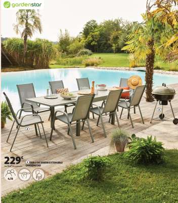 Table De Jardin Extensible Gardenstar - Aluminium et acier
Dim. L.135/270 x l.90 x H.75 cm
Coloris thym
Réf. 896120