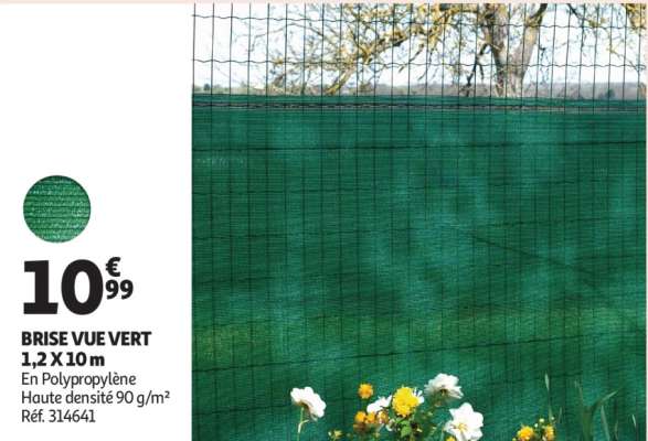 Brise Vue Vert 1,2 X 10 M - En Polypropylène
Haute densité 90 g/m²
Réf. 314641