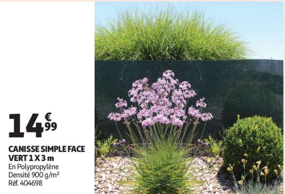 Canisse Simple Face Vert 1 X 3 M - En Polypropylène
Densité 900 g/m²
Réf. 404698