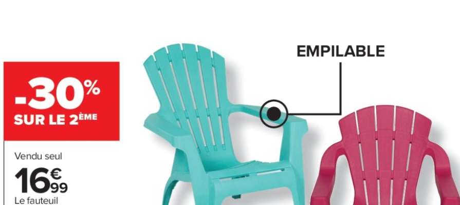 Fauteuil Adirondack - Dim. L 75 x P 86 x H 86 cm. En polypropylène. Coloris assortis.