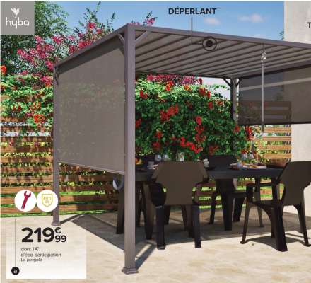 HYBA Pergola Elda - Dim. : L 295 x l 295 x H 220 cm. Poteaux et traverses en aluminium. Platines de fixation et barres de la toile en acier. Toile rétractable en polyester 180 g/m². Possibilité de fixer au sol. Système de fixation non inclus.