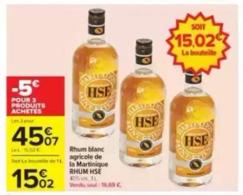 Rhum blanc agricole de la Martinique RHUM HSE