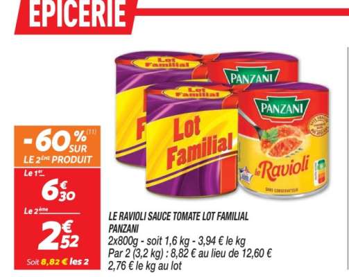 LE RAVIOLI SAUCE TOMATE LOT FAMILIAL PANZANI