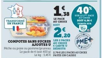 COMPOTES SANS SUCRES AJOUTÉS U