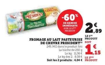 Fromage au lait pasteurisé de chèvre Président