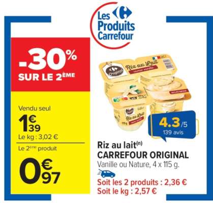 Riz au lait CARREFOUR ORIGINAL