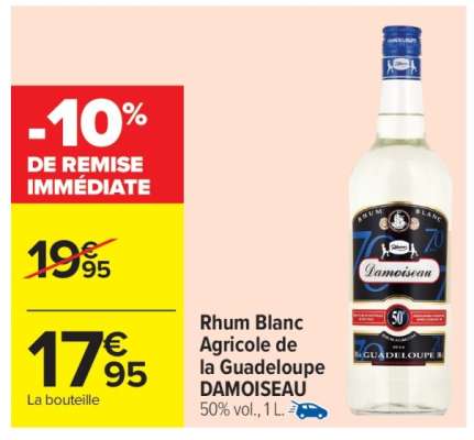 RHUM BLANC AGRICOLE DE LA GUADELOUPE DAMOISEAU