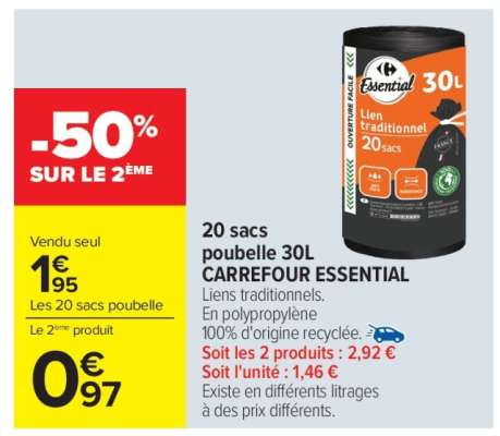 20 sacs poubelle 30L CARREFOUR ESSENTIAL