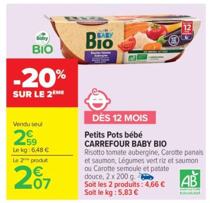 Petits Pots bébé CARREFOUR BABY BIO