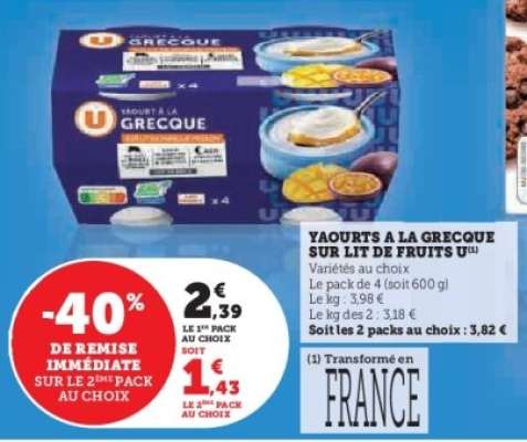 Yaourts à la Grecque sur lit de fruits U