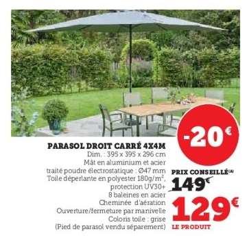 Parasol Droit Carré 4x4M