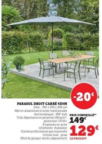 Parasol Droit Carré 4x4M