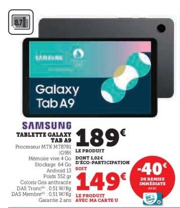 Samsung Tablette Galaxy Tab A9