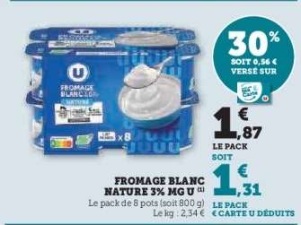 FROMAGE BLANC NATURE 3% MG U