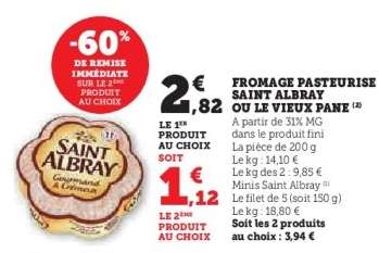 FROMAGE PASTEURISE SAINT ALBRAY OU LE VIEUX PANE