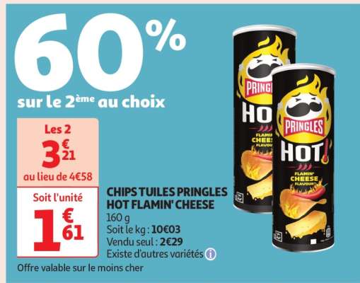 CHIPS TUILES PRINGLES HOT FLAMIN' CHEESE