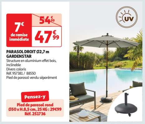 PARASOL DROIT Ø2,7 m GARDENSTAR