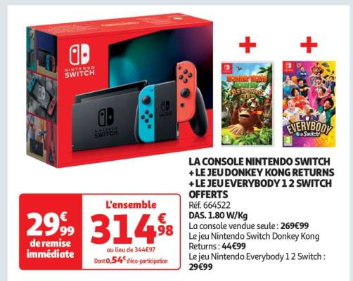 La console Nintendo Switch + le jeu Donkey Kong Returns + le jeu Everybody 1 2 Switch