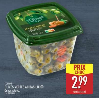 OLIVES VERTES AU BASILIC