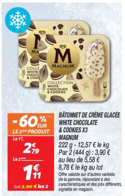 Bâtonnet de Crème Glacée White Chocolate & Cookies x3