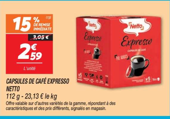 CAPSULES DE CAFÉ EXPRESSO NETTO