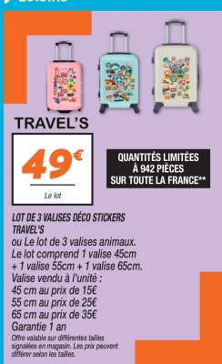 Lot de 3 valises déco stickers TRAVEL'S
