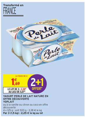 YAOURT PERLE DE LAIT NATURE EN OFFRE DÉCOUVERTE YOPLAIT