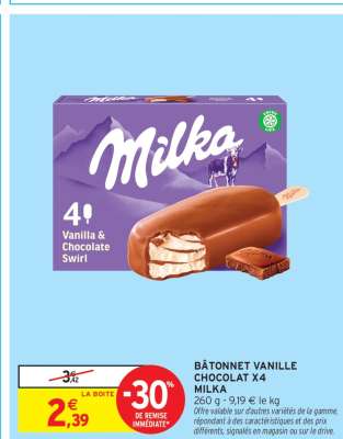 Bâtonnet Vanille Chocolat x4 Milka