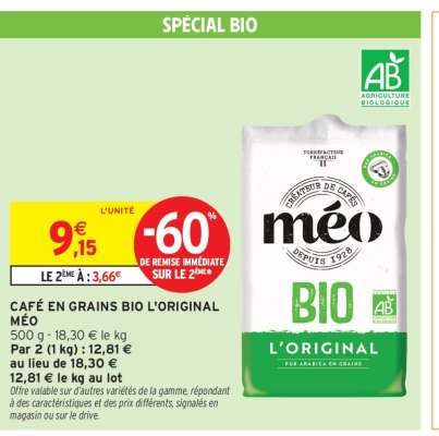 CAFÉ EN GRAINS BIO L'ORIGINAL MÉO