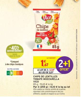Chips de Lentilles Tomate Mozzarella Vico