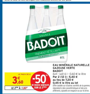EAU MINÉRALE NATURELLE GAZEUSE VERTE BADOIT