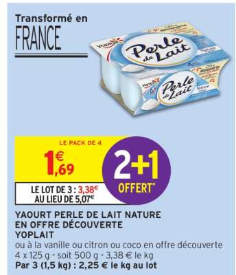 YAOURT PERLE DE LAIT NATURE EN OFFRE DÉCOUVERTE YOPLAIT