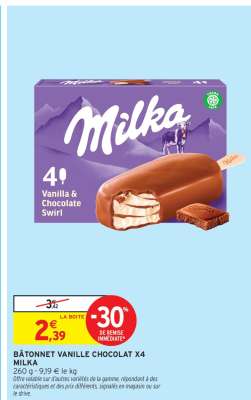Bâtonnet Vanille Chocolat x4 Milka