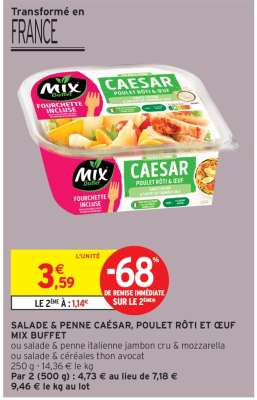 SALADE & PENNE CAÉSAR, POULET RÔTI ET ŒUF MIX BUFFET