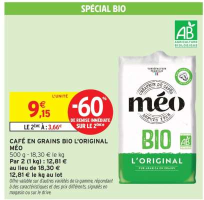 CAFÉ EN GRAINS BIO L'ORIGINAL MÉO