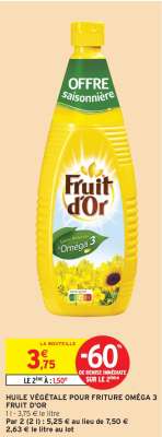 HUILE VÉGÉTALE POUR FRITURE OMÉGA 3 FRUIT D'OR