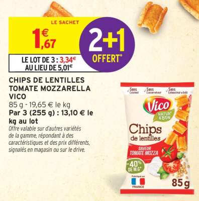Chips de Lentilles Tomate Mozzarella Vico