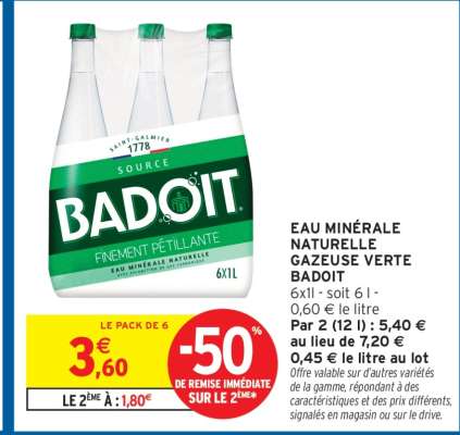 EAU MINÉRALE NATURELLE GAZEUSE VERTE BADOIT