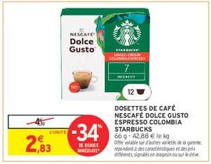 Dosettes de café Nescafé Dolce Gusto Espresso Colombia Starbucks
