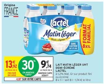 Lait Matin Léger UHT Demi-Écrémé Lactel