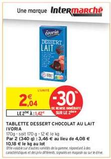 TABLETTE DESSERT CHOCOLAT AU LAIT IVORIA