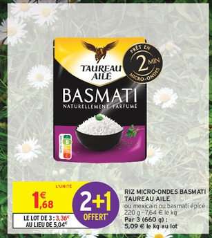 Riz Micro-Ondes Basmati Taureau Ailé