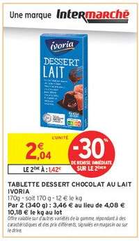 TABLETTE DESSERT CHOCOLAT AU LAIT IVORIA