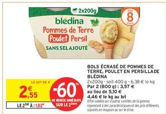 BOLS ÉCRASÉ DE POMMES DE TERRE, POULET EN PERSILLADE BLÉDINA