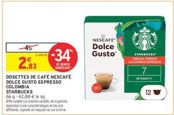 Dosettes de café Nescafé Dolce Gusto Espresso Colombia Starbucks
